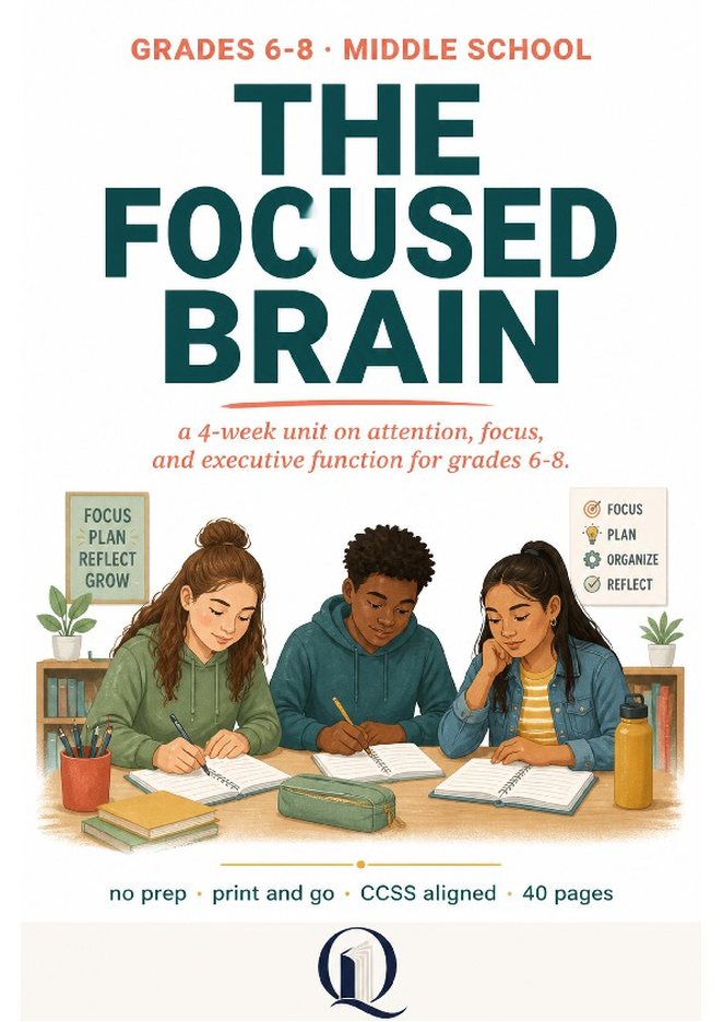 Cover: The Focused Brain, a 4-week unit on attention, focus and executive function for grades 6 to 8