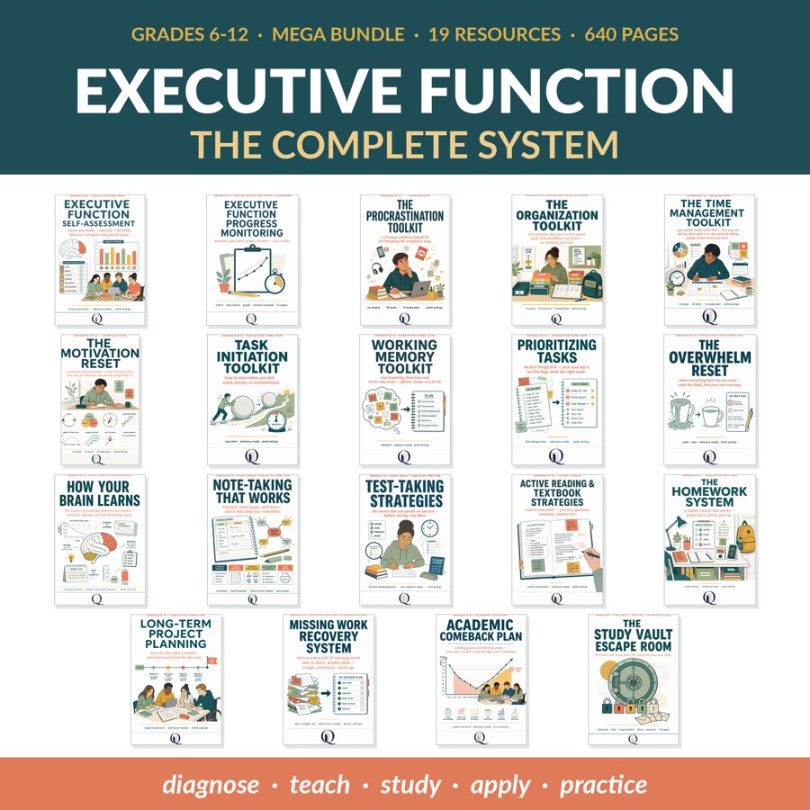 Executive Function, The Complete System: 19 resource covers in one mega bundle, grades 6 to 12